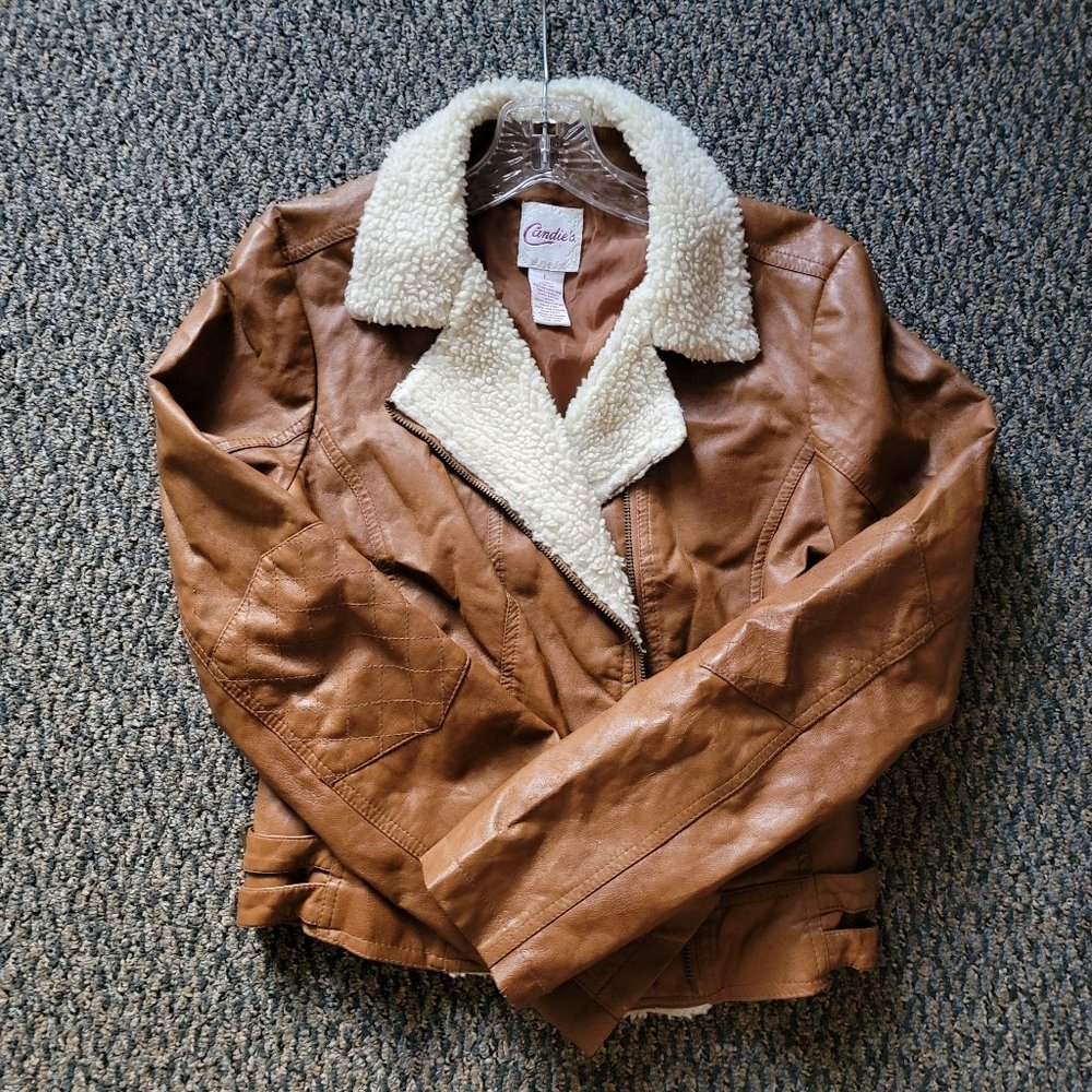 Vintage Candies Faux Leather Bomber Jacket Size Large… Gem